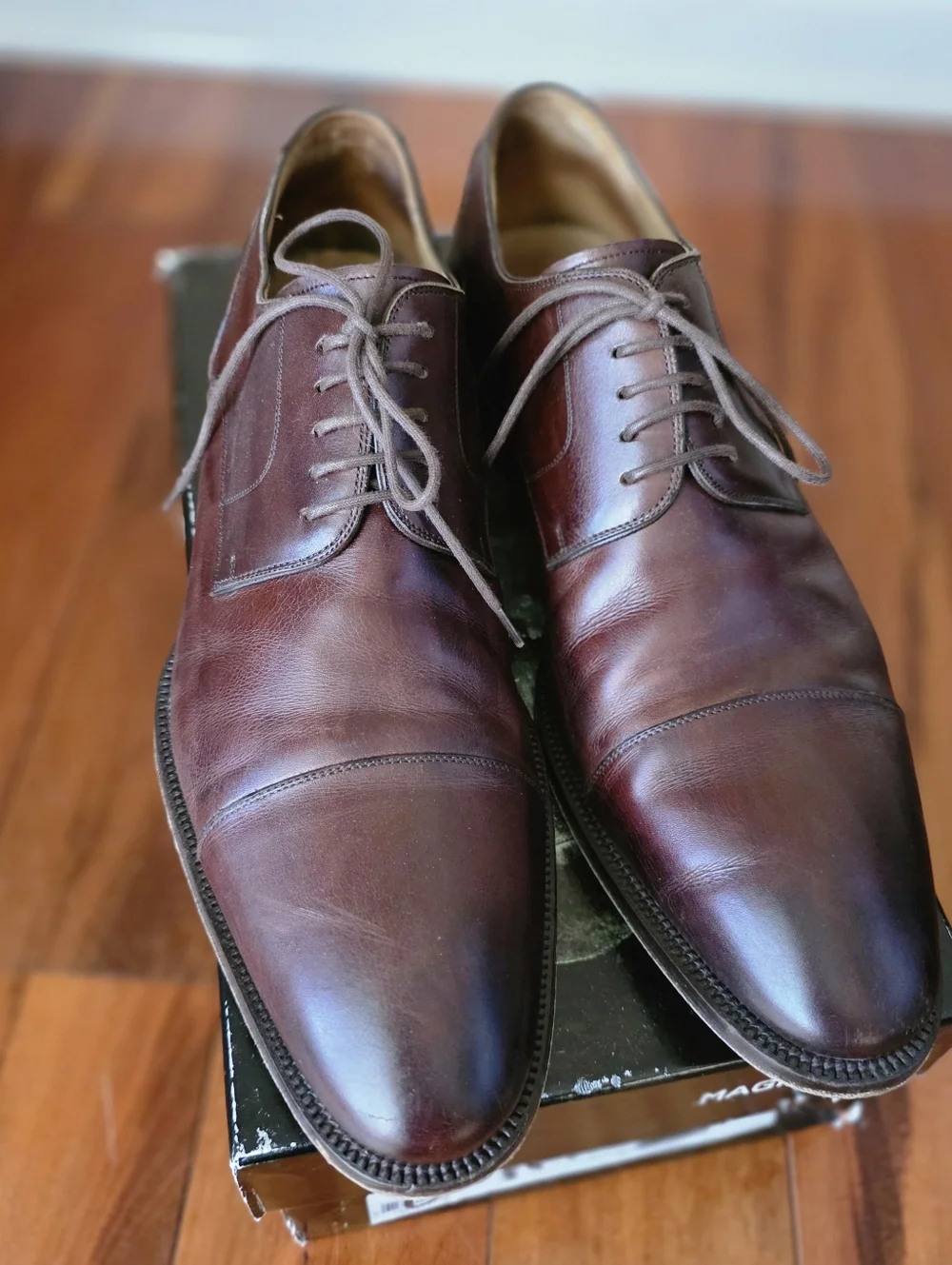 Magnanni Burnished Mahogany Brown Leather Cap Toe Oxford Shoes‎ Mens 11 M
